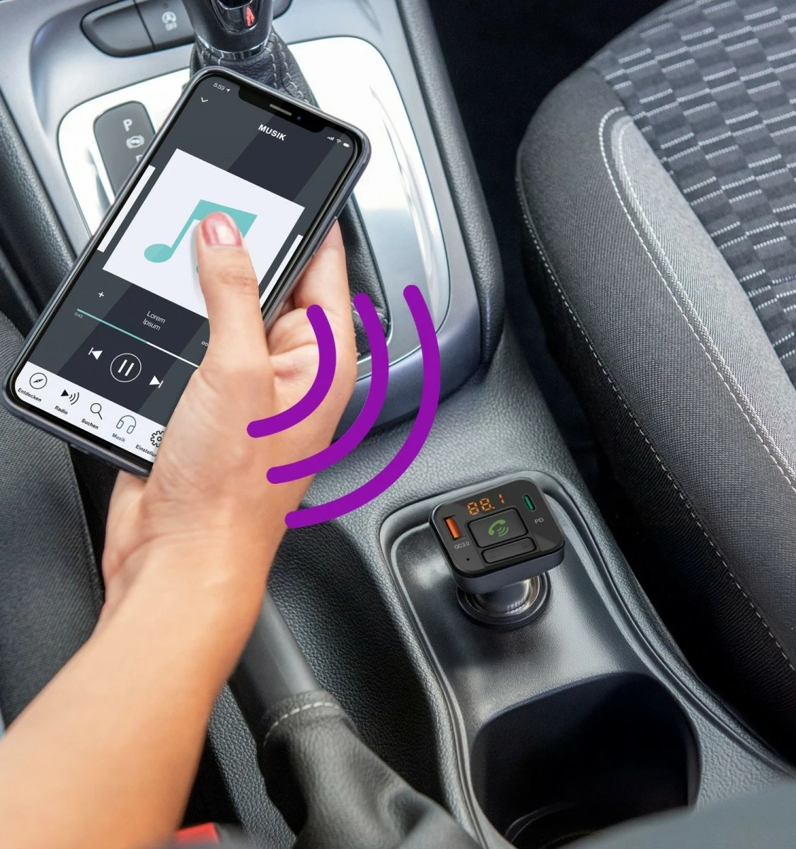 Bluetooth FM predvajalnik, polnilec 20W Hama 14169, srebrn