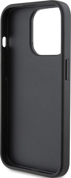 Ovitek z režo za kartice Karl Lagerfeld Saffiano, Karl&Choupette kovinska značka za iPhone 15 Pro, črn