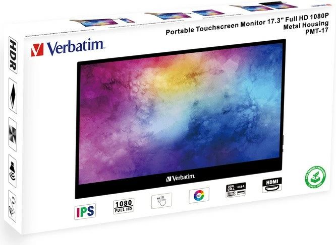 Prenosni zaslon na dotik, Verbatim PMT-17, 17.3" Full HD IPS, 60 Hz, 10-točkovni, USB-C/HDMI, črn