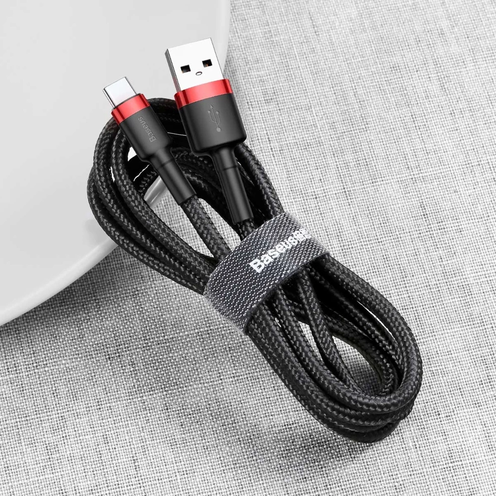 Kabel za hitro polnjenje in prenos podatkov Baseus Cafule CATKLF-A91 USB-A v USB-C, 0,5 m, 3A, QC 3.0, črno-rdeč