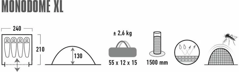 Kampirna šotor za štiri osebe Monodome 4 High Peak 10310, črn