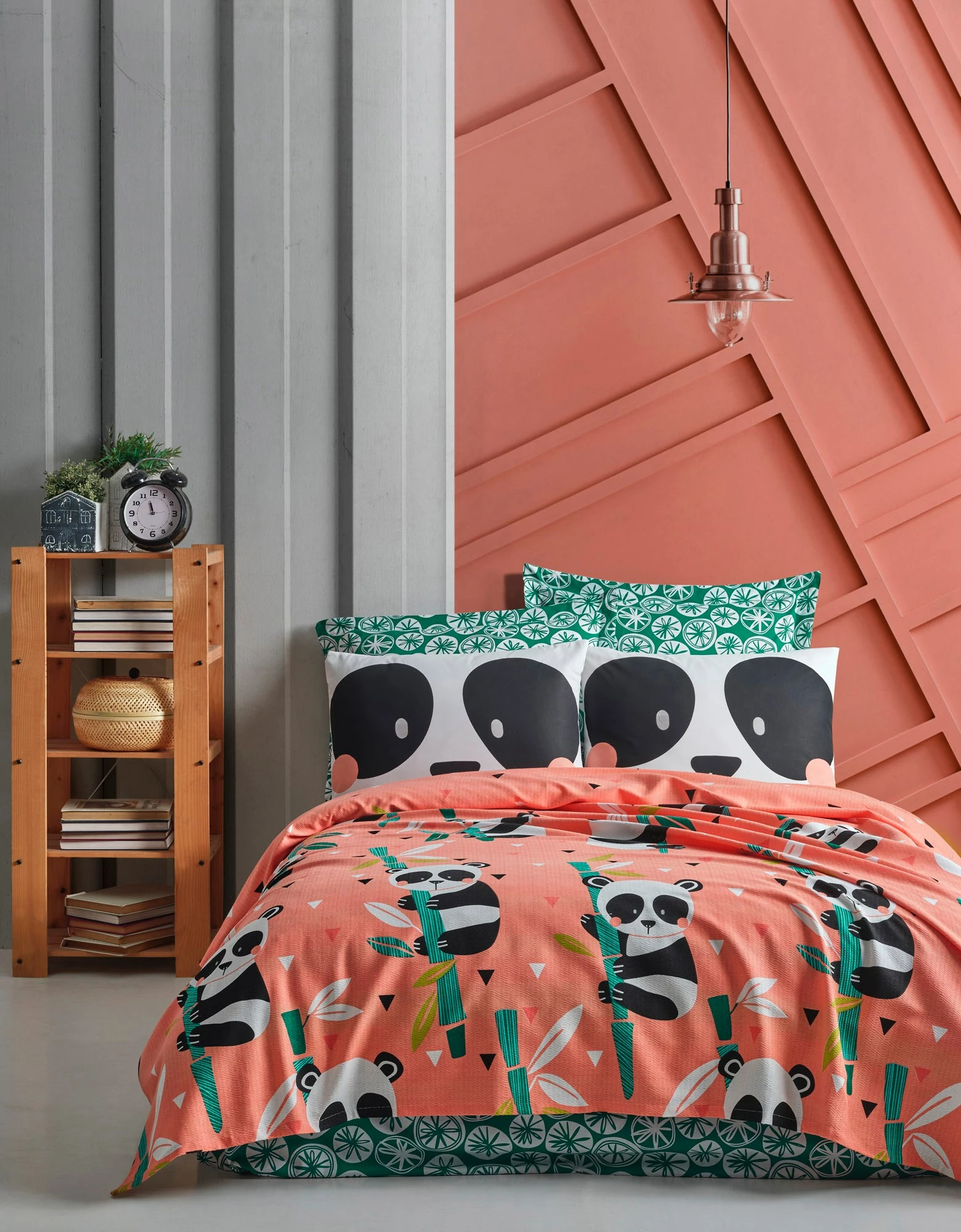 Piqué rjuha, dvojna, 200 x 200 cm, L'essentiel, roza in zelena, črna in bela