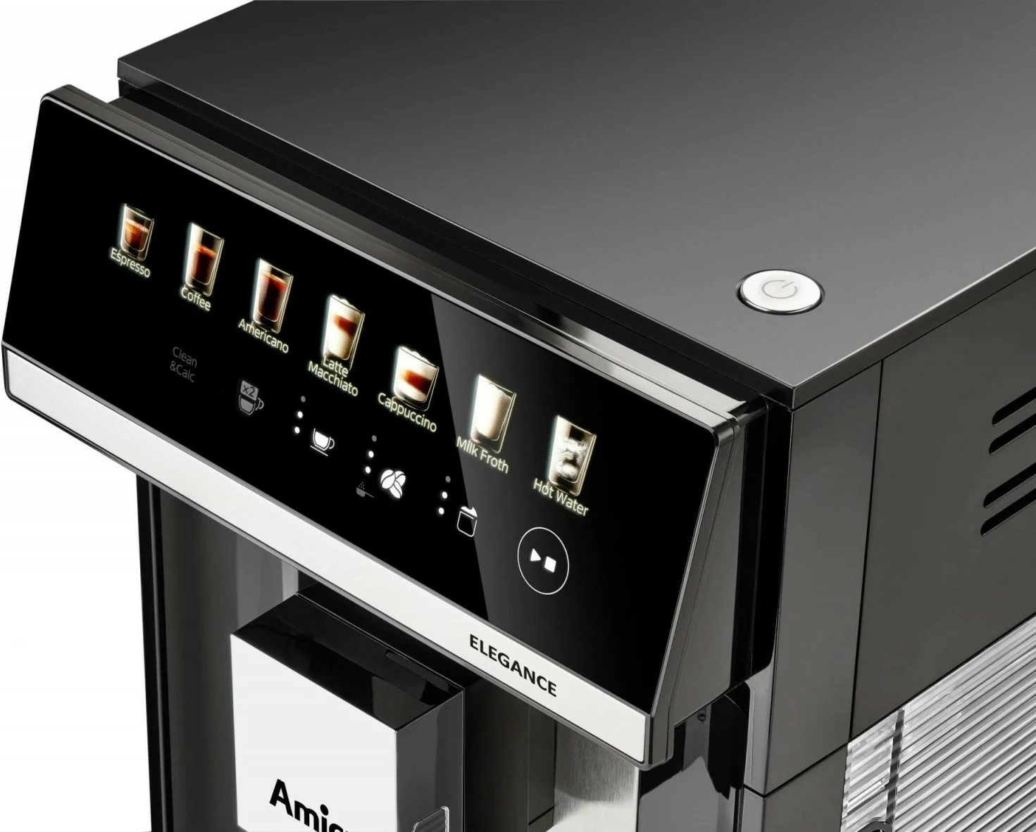 Aparat za espresso, 15 bar, 1725 W, jekleni mlinček 5 stopenj, rezervoar za vodo 1,8 L, zbiralnik za kavo 250 g, mlečni sistem, črn, Amica Elegance CM 7011