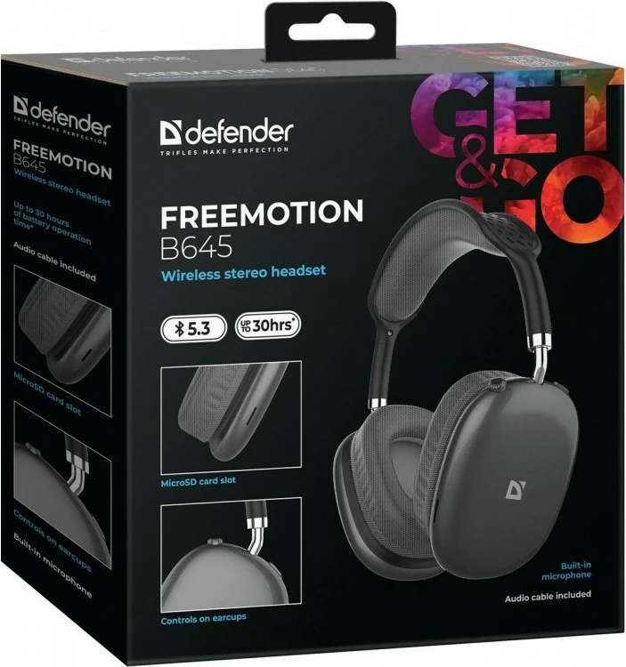 Brezžične slušalke Defender FreeMotion B645, Bluetooth 5.3, stereo, mikrofon, črne