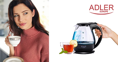 Kuhalnik za vodo iz stekla, Adler AD 1224, 1,5 L, 2200 W, LED osvetlitev, črn