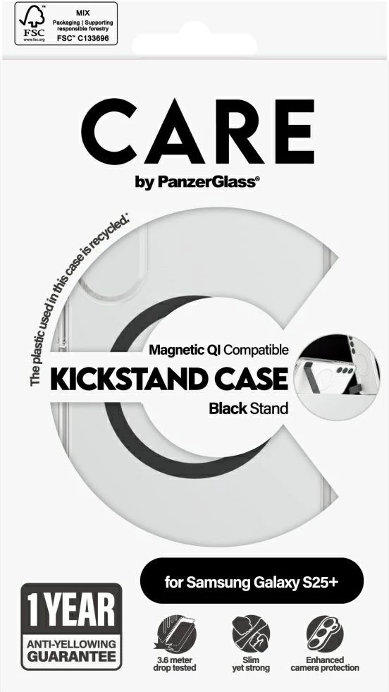 Ovitek z nogico in QI PanzerGlass CARE za Samsung Galaxy S25+, prozoren