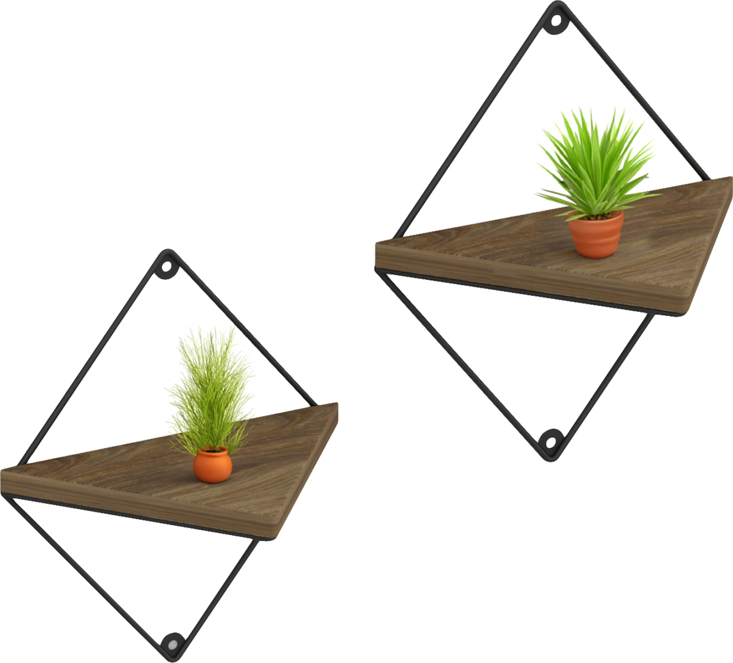 Stenske police 2-delni set EVERLEIGH FH8951.11 črna kovina-melamin v naravni barvi 22x13x30Hcm