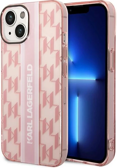 Prozoren ovitek z navpičnimi črtami Karl Lagerfeld za iPhone 14 Plus 6,7", roza