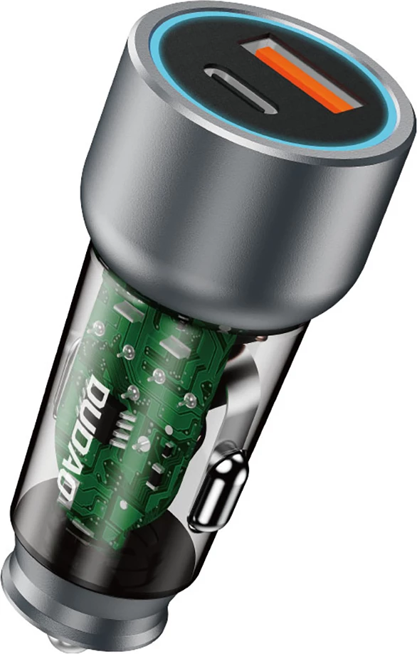 Avtomobilski polnilec 30W, 2 porta USB-A/USB-C, siv, Dudao R4T