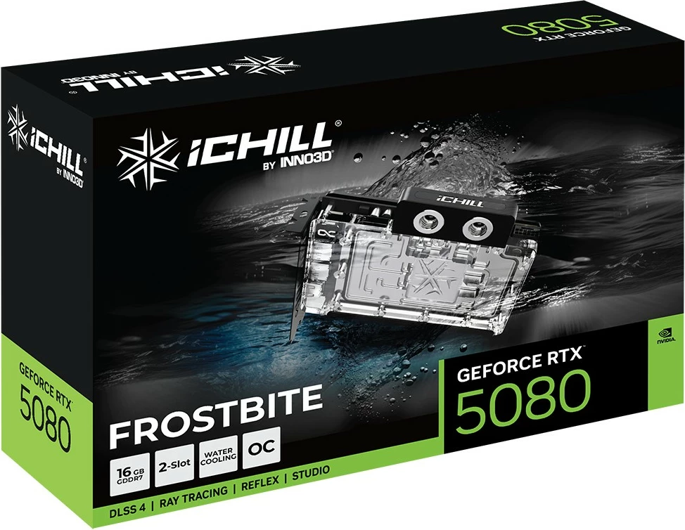 Grafična kartica iChill Frostbite Inno3D RTX5080, 16 GB GDDR7, črno/prosojna Grafična kartica iChill Frostbite Inno3D RTX5080, 16 GB GDDR7, črno/prosojna