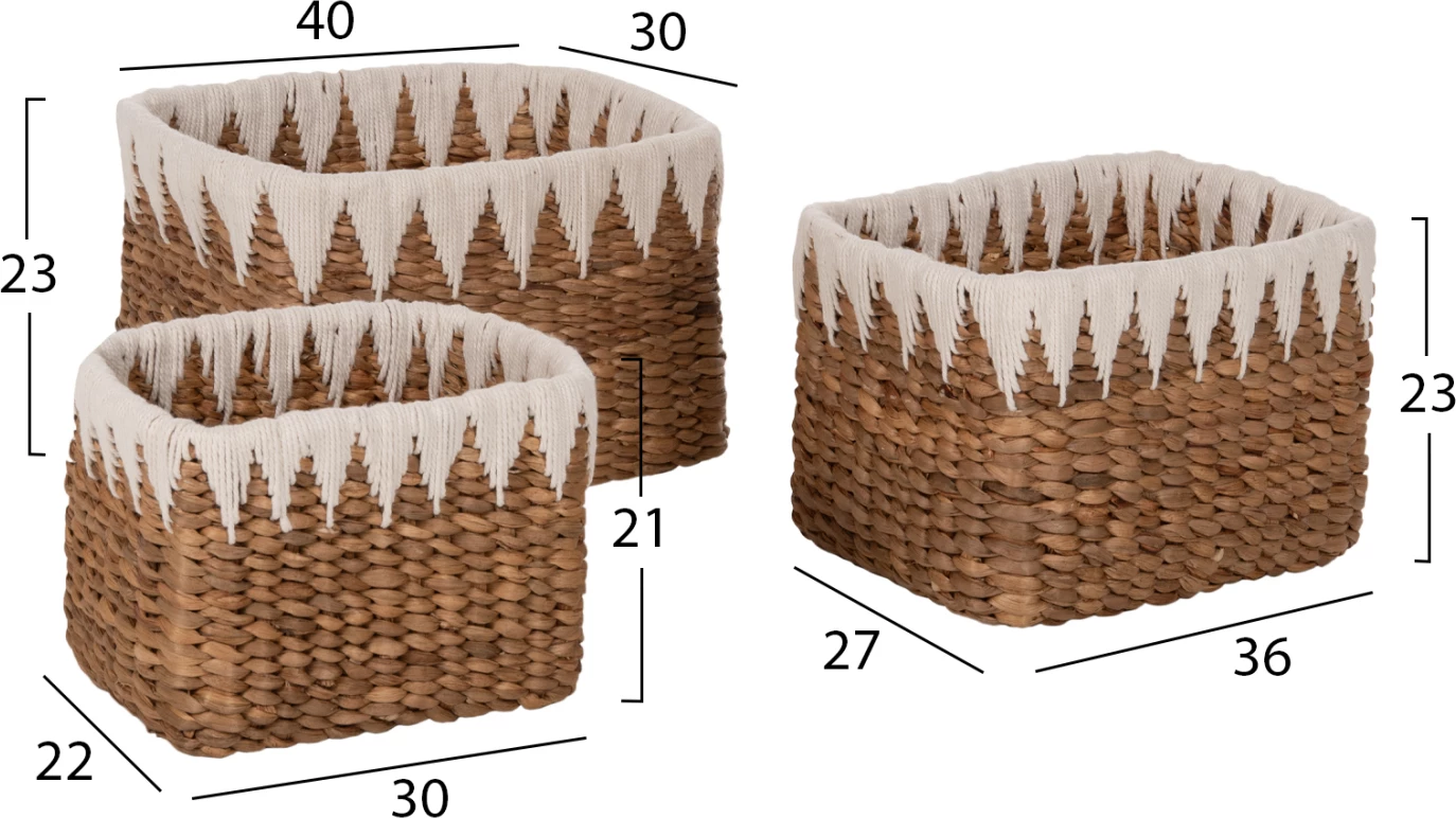 Košare set 3 kosov FH4296 kvadratne - banana lubje v naravni barvi 40x30x25H cm