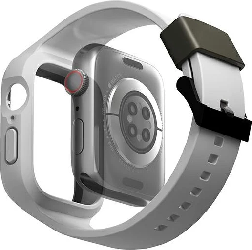 Ovitek z trakom za Apple Watch 44/45 mm UNIQ Monos, siva, komplet 2-v-1