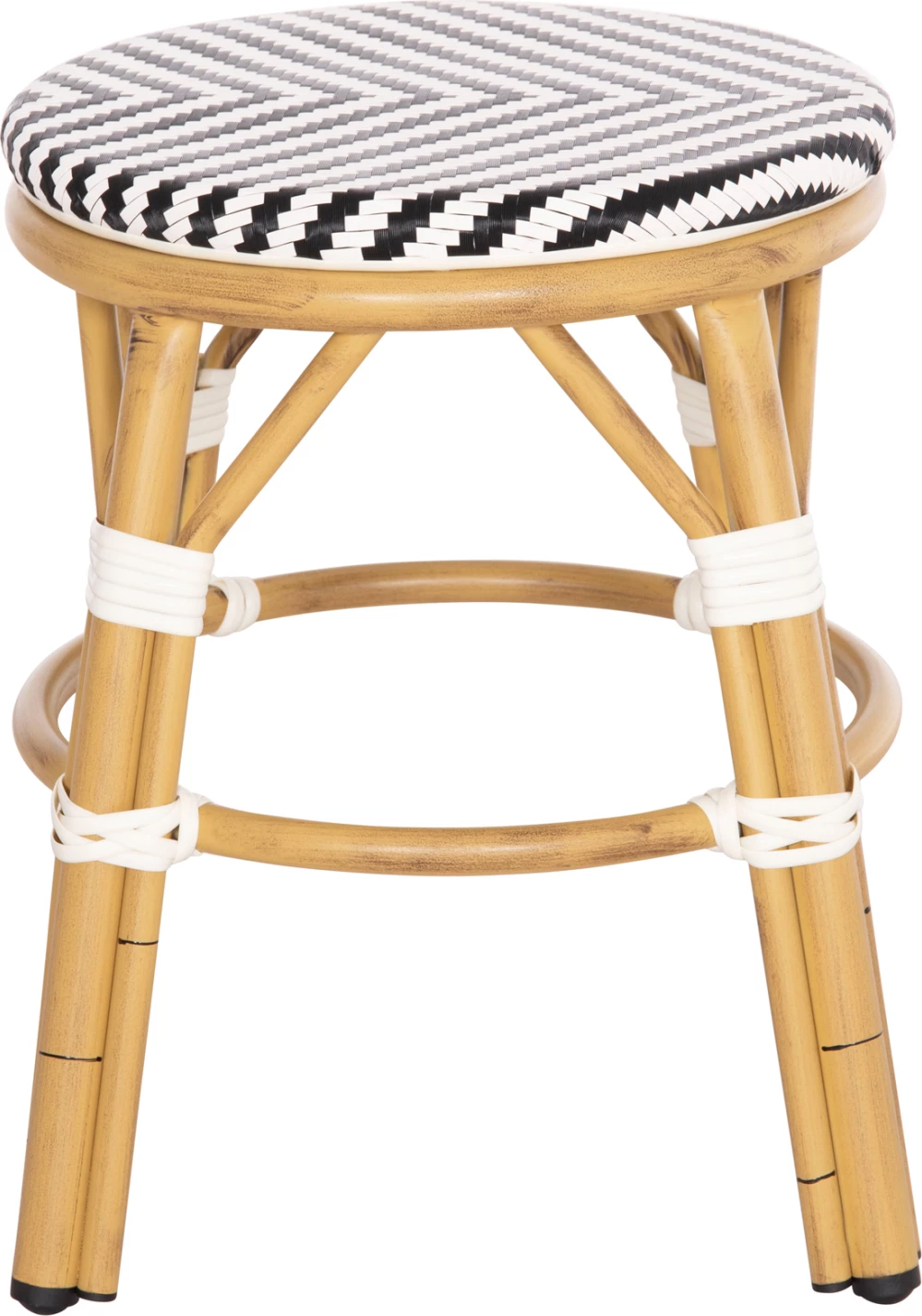 Aluminijasti okrogli stol CHINO FH6285.03 videz bambusa-tekstilen v beli-črni barvi Φ36x46Hcm