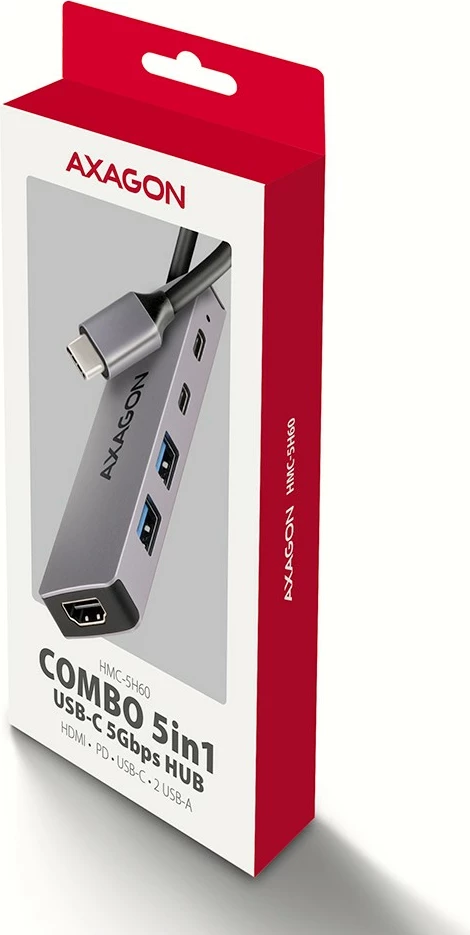Večportni USB razdelilec AXAGON HMC-5H60, 5 v 1, 5Gbps, 2x USB-A, HDMI 4K/60Hz, 1x USB-C, PD 100W, 15 cm, siva Večportni USB razdelilec AXAGON HMC-5H60, 5 v 1, 5Gbps, 2x USB-A, HDMI 4K/60Hz, 1x USB-C, PD 100W, 15 cm, siva