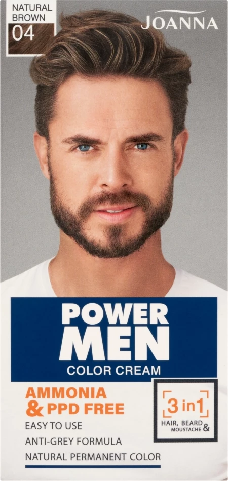 Barvna krema za lase, moška Joanna Power Men Color Cream 04 Natural Brown, 30 g