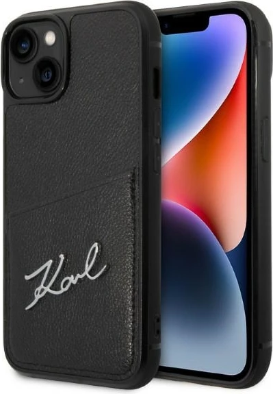 Ovitek za telefon z logotipom Signature in žepkom za kartice, Karl Lagerfeld, za iPhone 14 Plus, črn