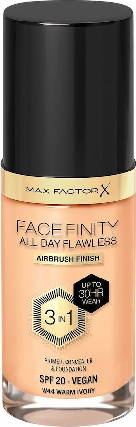 Tehnološko 3-v-1 prekrivno ličilo (fondacija, primer in korektor) Max Factor Facefinity All Day Flawless W44 Warm Ivory, 30 ml