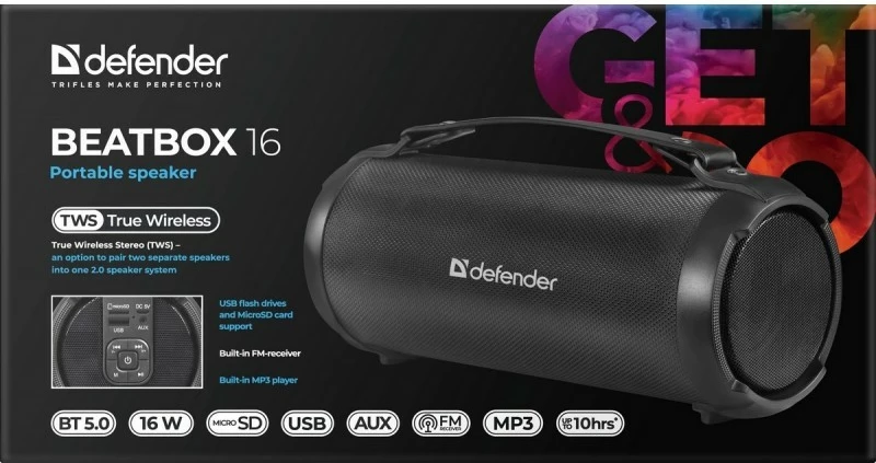 Zvočnik Bluetooth Defender Beatbox 16W, črn