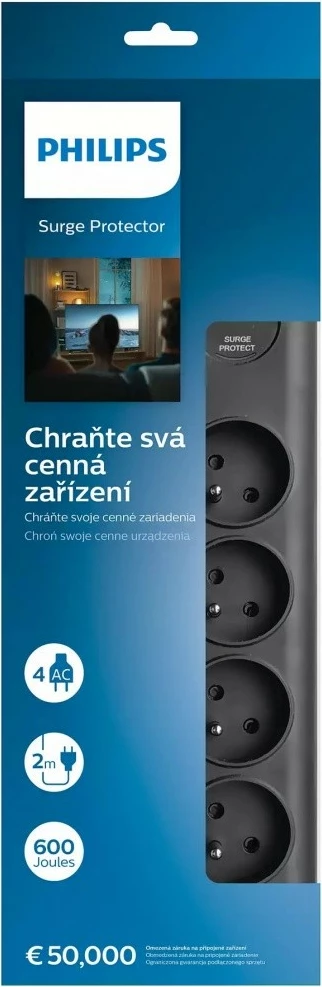 Priža proti preobremenitvi Philips SPN7080BA/60, 8 vtičnic, 2 m, črn Priža proti preobremenitvi Philips SPN7080BA/60, 8 vtičnic, 2 m, črn