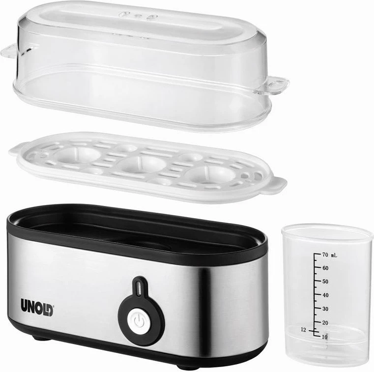 Zjerjalnik za jajca UNOLD 38610, 3 jajca, inox/plastika, alarm, črn