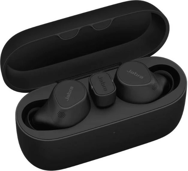 Brezžične slušalke Jabra Evolve2 Buds, USB-C, črne, s polnilno škatlico