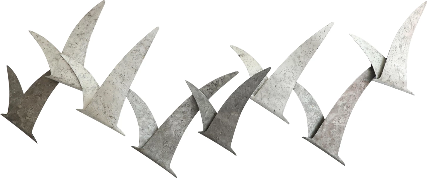 Stenska dekoracija FH7553 kovinske morske ptice v beli in njeni senci paleti