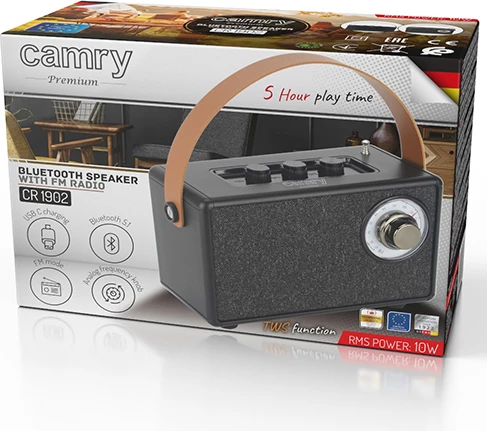 Prenosni zvočnik Bluetooth z FM radiem, Adler CR 1902, 5 W, Bluetooth 5.1, TWS, SD/USB/AUX, 5 h predvajanja, USB-C, črn