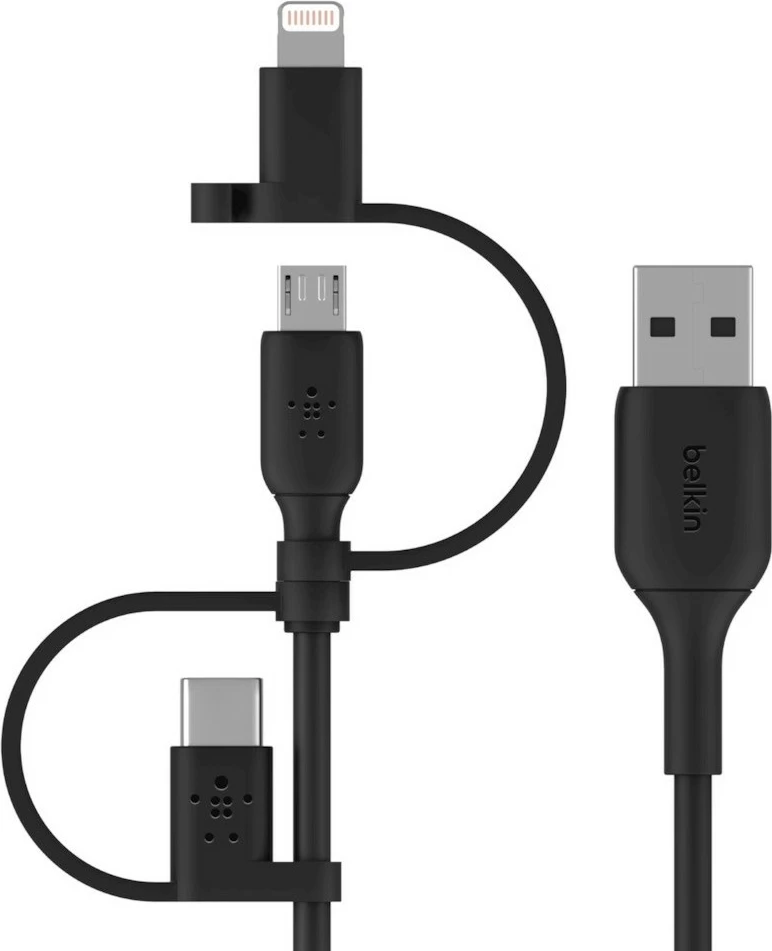Kabel za polnjenje Belkin BOOST CHARGE, 1 m, USB A z USB C/Micro-USB B/Lightning, črn