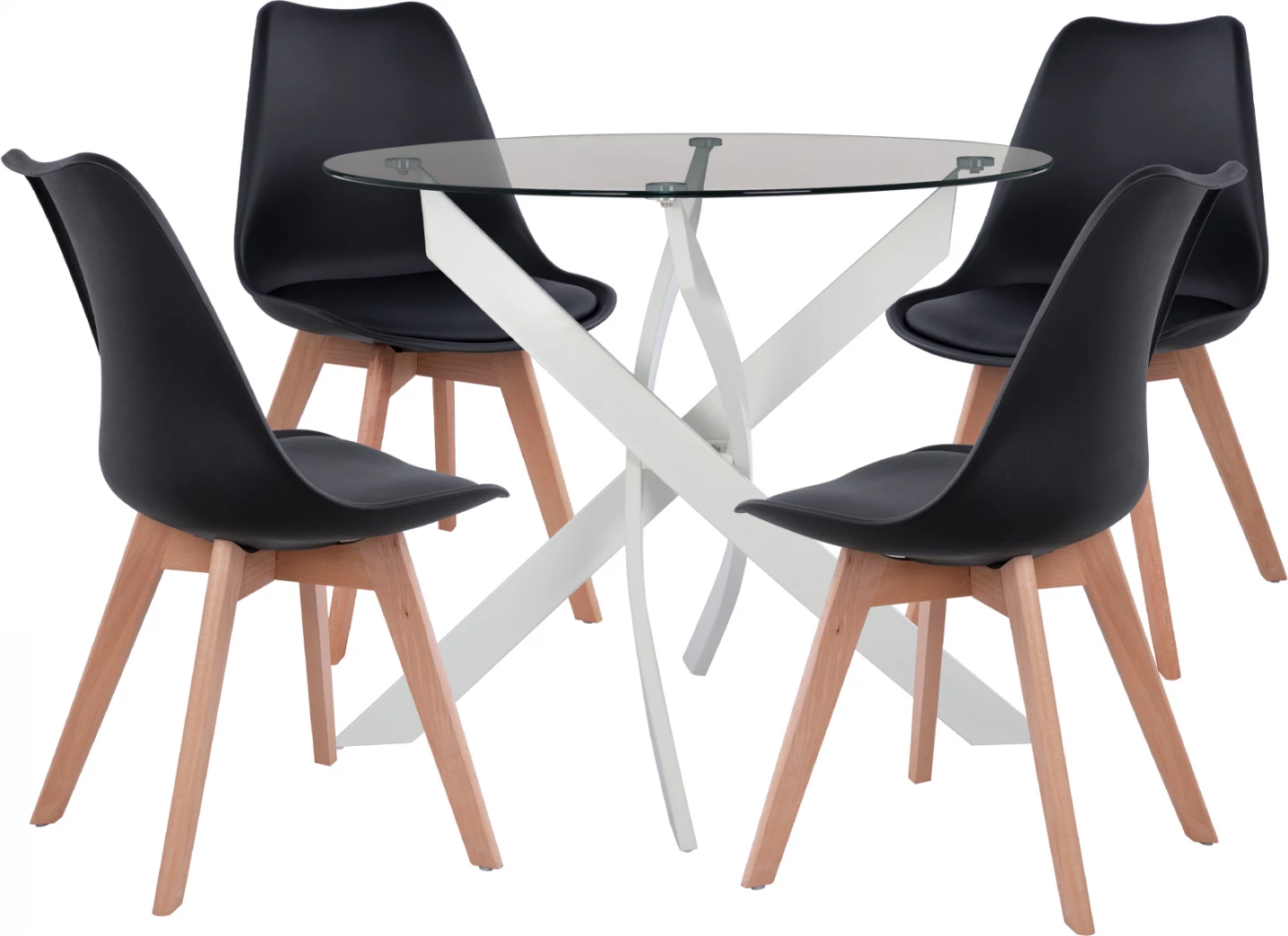 Komplet jedilnice 5 kosov miza Φ90X74 in 4 črne stole VEGAS FH11694.02