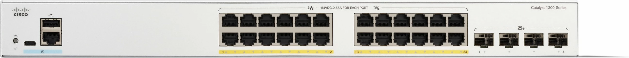 Napredni omrežni stikalo Cisco Catalyst C1200-24FP-4X, 24x GE, PoE, 4x10GE SFP+, belo
