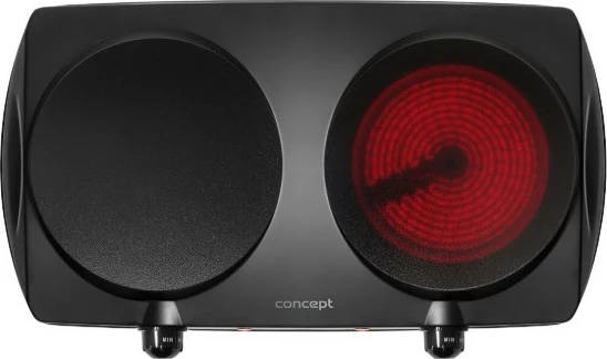 Električni štedilnik z dvema keramičnima ploščama, 2500 W, keramična plošča Ø 19,2 cm, nastavljiva temperatura, črn, Concept VE3060