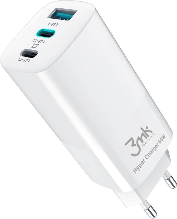 Polnilec 3MK Hyper Charger GaN, 65 W, bel