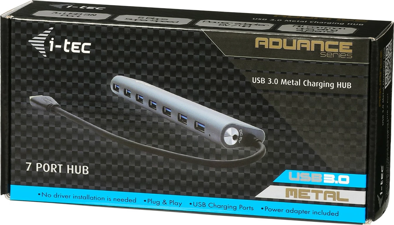 USB hub z 7 vhodi, i-tec, kovinski, USB 3.0, 5 Gbps, srebrn