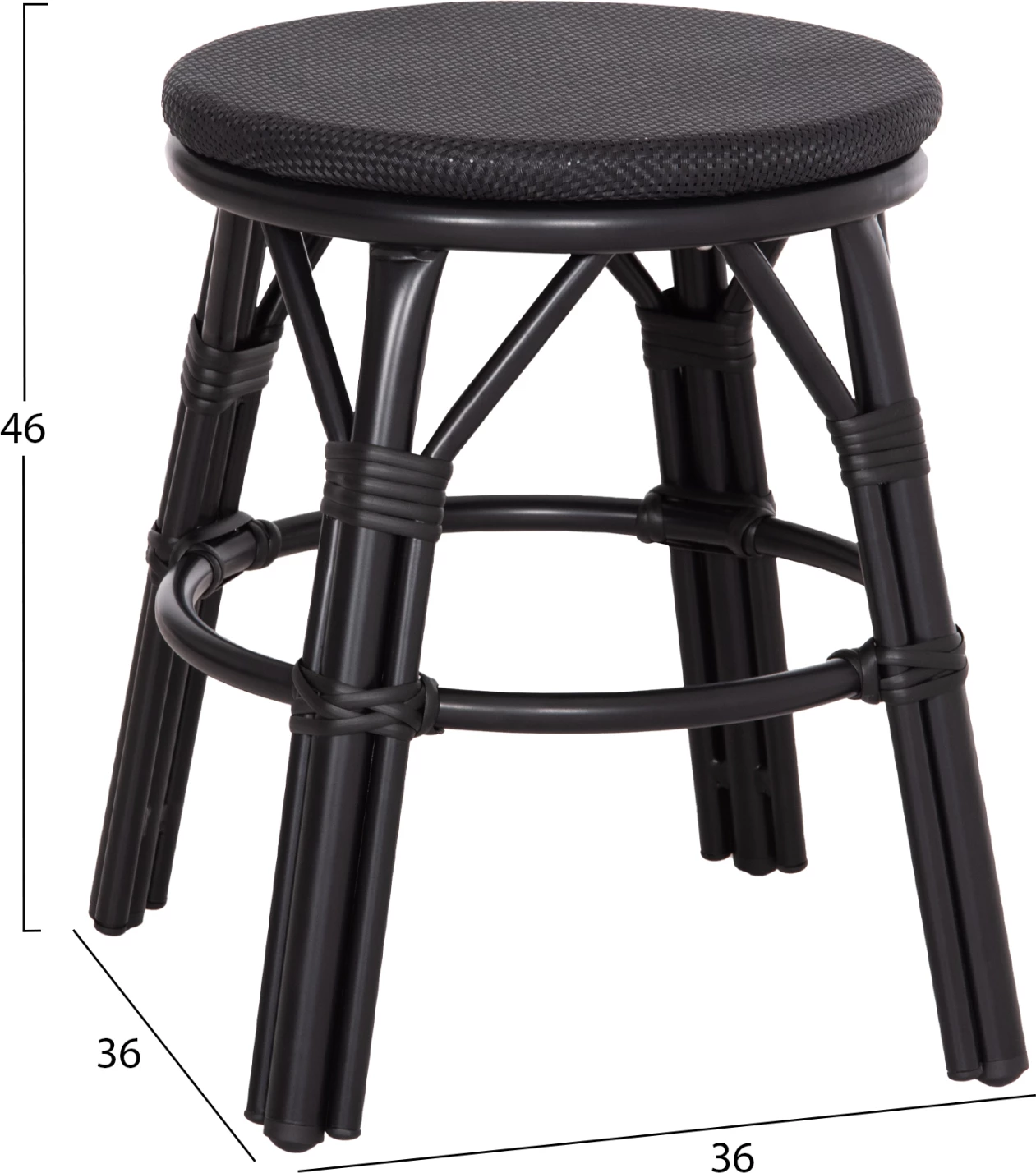 Aluminijasti okrogli stol CHINO FH6285.02 videz bambusa & tekstilen v črni barvi Φ36x46Hcm