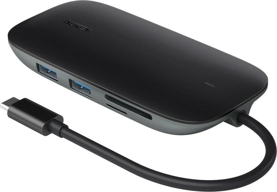 USB-C razdelilec 8-v-1, HDMI 4K, 3x USB 3.1, RJ45, SD/microSD, Power Delivery 100W, aluminij, črn, AUKEY CB-C71
