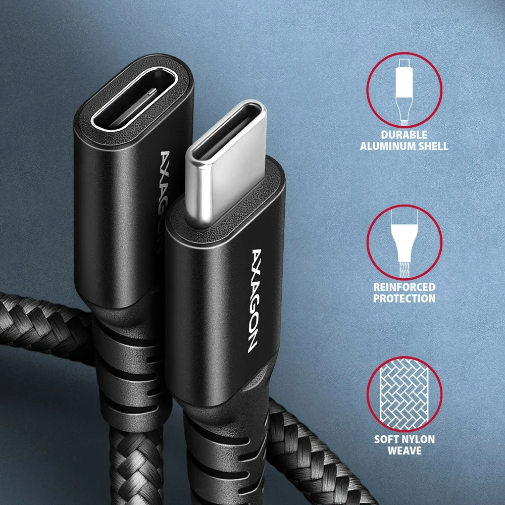 Podaljšek USB-C AXAGON BUCM32-CF05AB, 0,5 m, 20Gbps, 240W, črn Podaljšek USB-C AXAGON BUCM32-CF05AB, 0,5 m, 20Gbps, 240W, črn