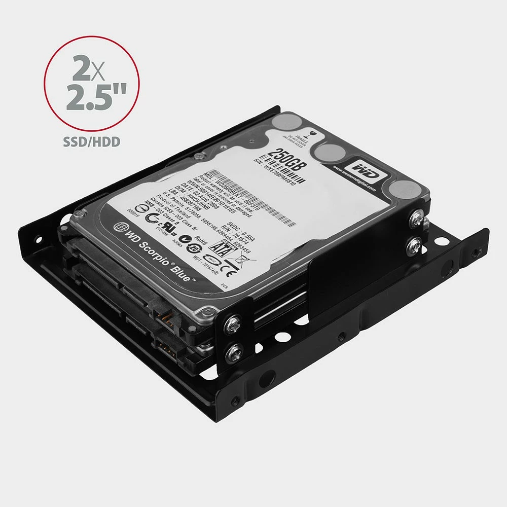 Nosilec za 2x 2,5" HDD/SSD v 3,5" režo, AXAGON RHD-225, črn Nosilec za 2x 2,5" HDD/SSD v 3,5" režo, AXAGON RHD-225, črn