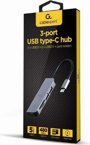 Adapter 5-v-1 USB Type-C Gembird A-CM-COMBO5-02, srebrn