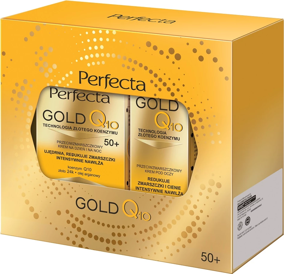 Set krem za obraz in oči za ženske, Perfecta Gold Q10 Anti-Wrinkle 50+, 50 ml + 15 ml