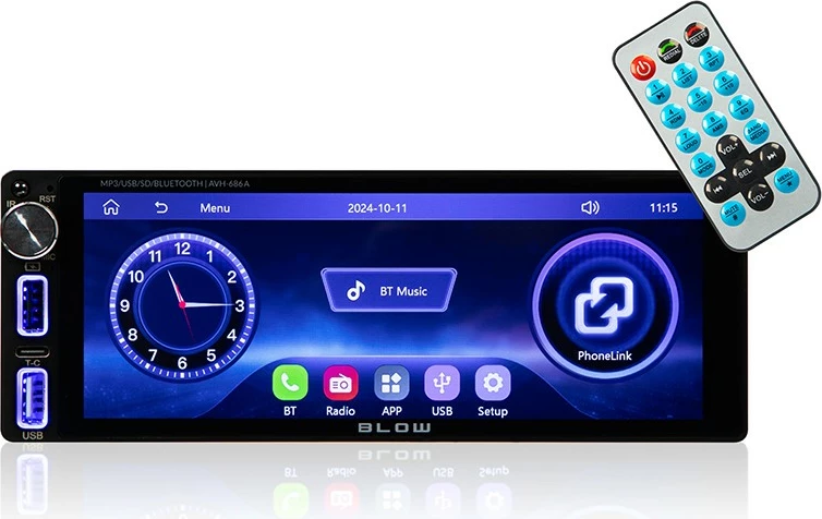 Avtomobilski radio 1 DIN, zaslon 6,86", Bluetooth, CarPlay/Android Auto, črn, BLOW AVH-686A