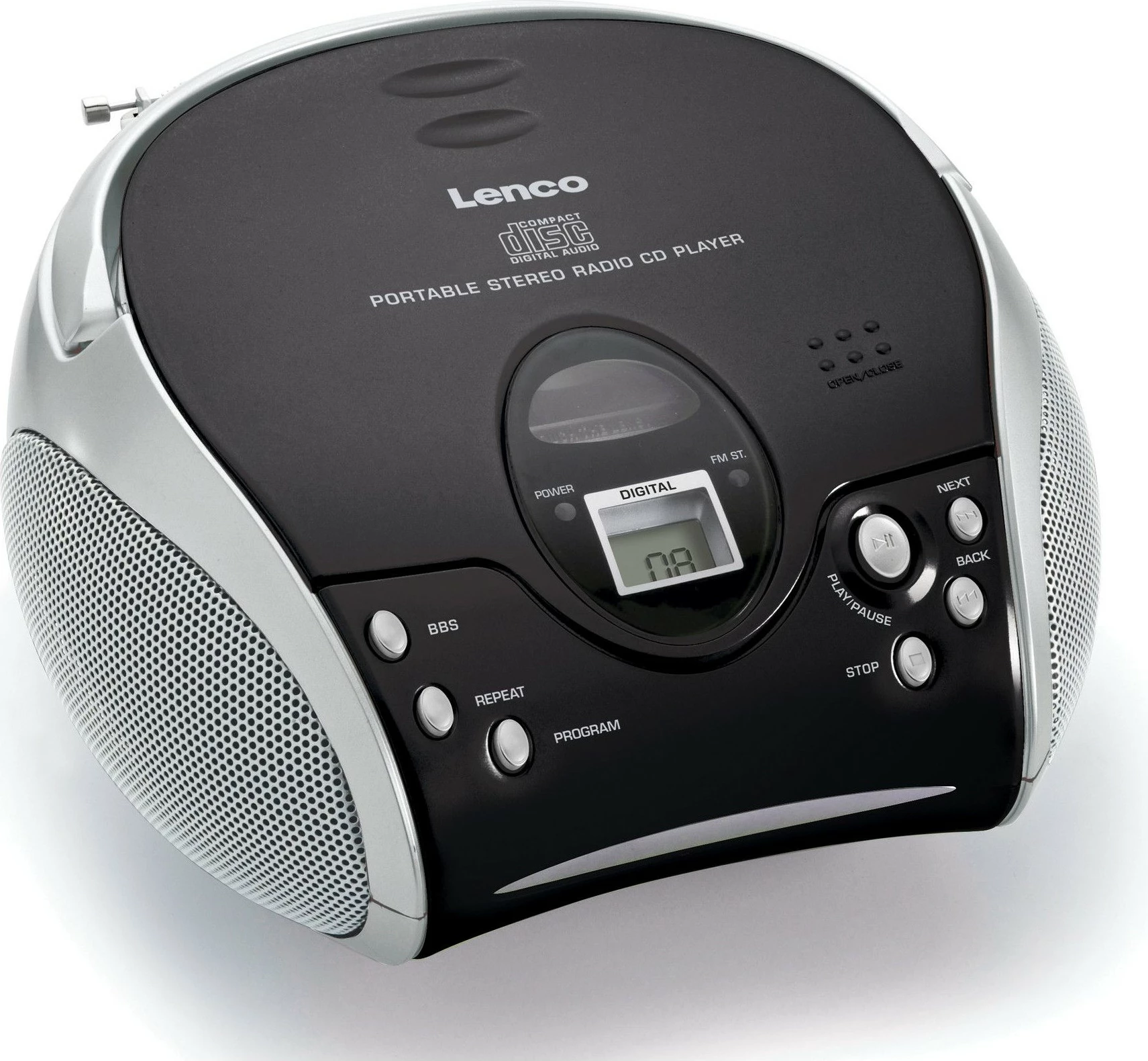 Prenosni radio CD predvajalnik Lenco SCD-24, 2 zvočnika, MP3, FM, črno/srebrn