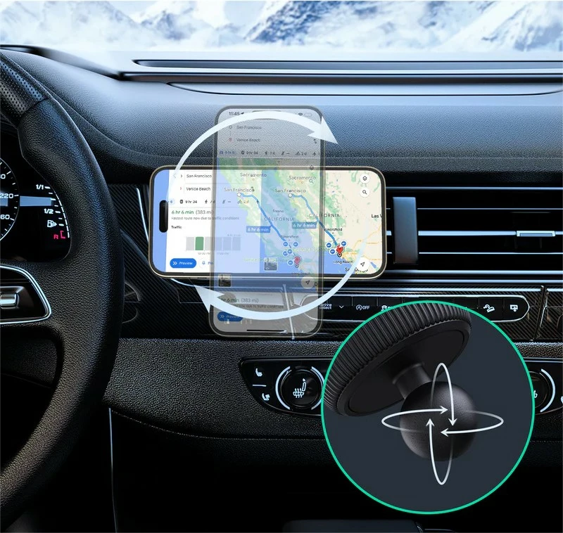 Magnetni nosilec z brezžičnim polnjenjem, AUKEY HD-MC13, Qi2 15W, z USB-C kablom 1 m, črn