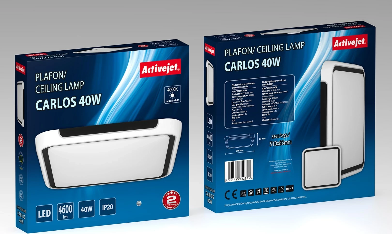 Stropna svetilka Activejet AJE-CARLOS 40W, črna