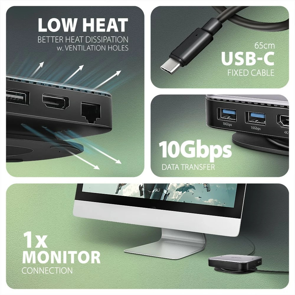 Multiportni USB-C hub, AXAGON HMC-UFO, 9-v-1, 10Gbps, 2x USB-A, HDMI 4K/60Hz, M.2 NVMe/SATA, avdio, PD 100W, SD/microSD, Gigabit Ethernet (RJ-45), 65 cm USB-C kabel, črn/srebrn Multiportni USB-C hub, AXAGON HMC-UFO, 9-v-1, 10Gbps, 2x USB-A, HDMI 4K/60Hz, M.2 NVMe/SATA, avdio, PD 100W, SD/microSD, Gigabit Ethernet (RJ-45), 65 cm USB-C kabel, črn/srebrn