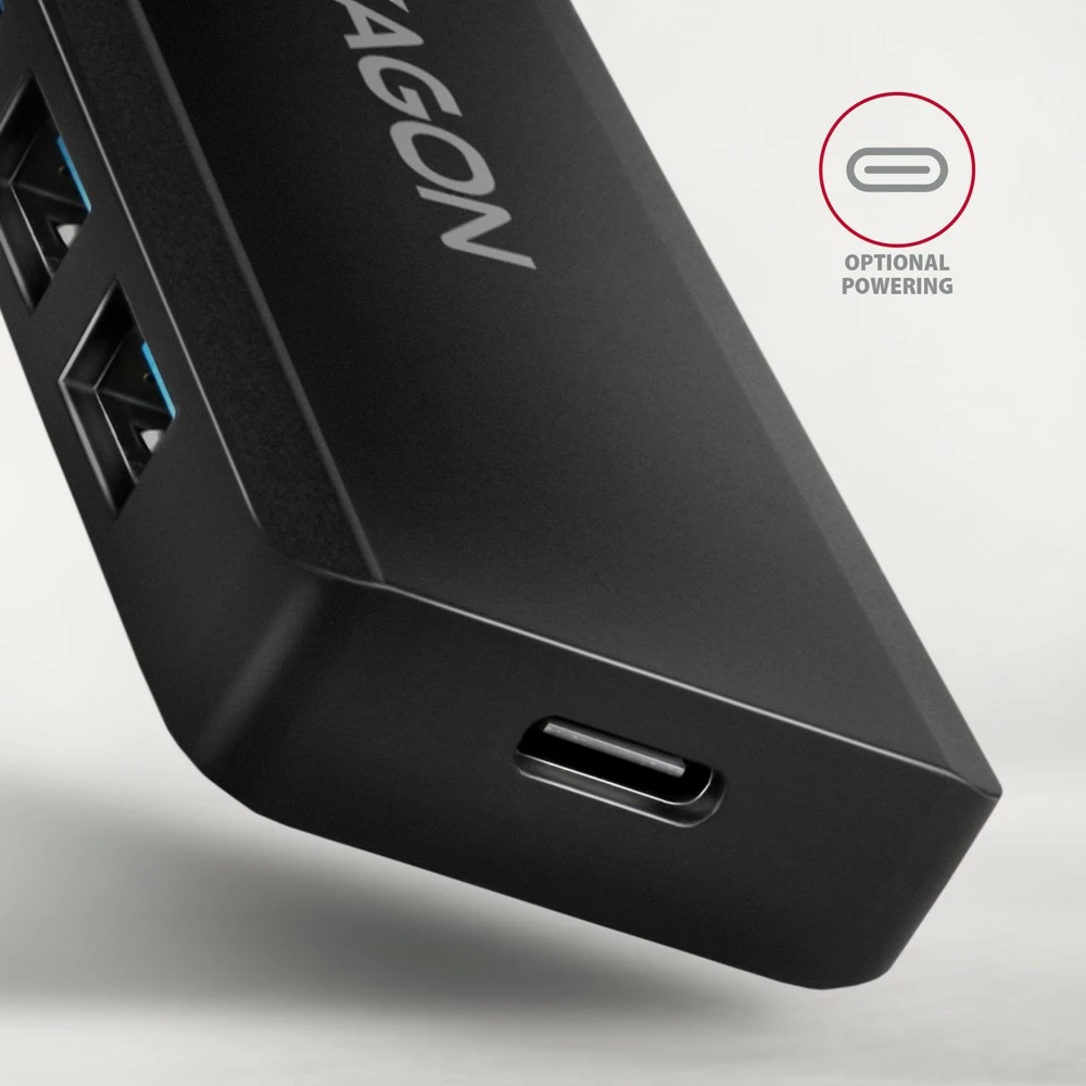 Razdelilec USB, AXAGON HUE-C1A, 4 vrata USB 5Gbps, USB-C napajanje, 19 cm kabel, črn Razdelilec USB, AXAGON HUE-C1A, 4 vrata USB 5Gbps, USB-C napajanje, 19 cm kabel, črn