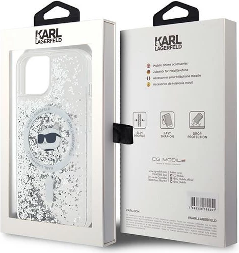 Ovitek Liquid Glitter Choupette Head MagSafe za iPhone 13, Karl Lagerfeld, prozoren
