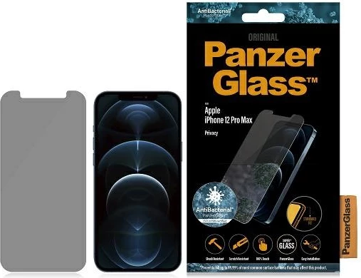 Zaščitno steklo PanzerGlass Standard Super+ za iPhone 12 Pro Max, antibakterijsko, za zasebnost