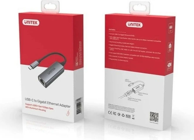 Adapter USB-C na RJ45 Unitek U1312A, 1000 Mbps, siv