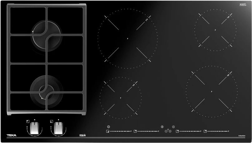 Kuhalna plošča z indukcijo in plinom TEKA JZC 96324 ABC BK (E4), 90 cm, 4 indukcijske cone + 2 plinska gorilnika, črna