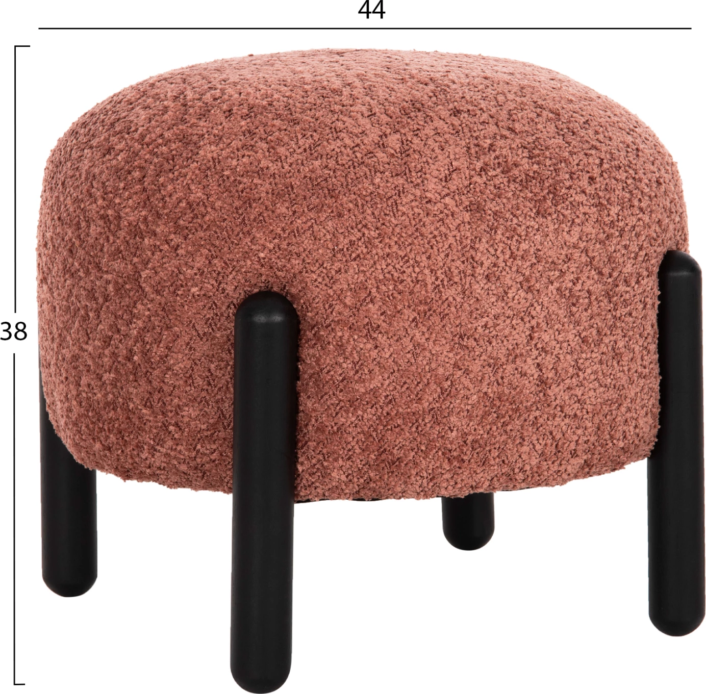 Okrogli stol EWAN FH9596.02 iz roza boucle tkanine s črnimi kovinskimi nogami Φ45x36Hcm